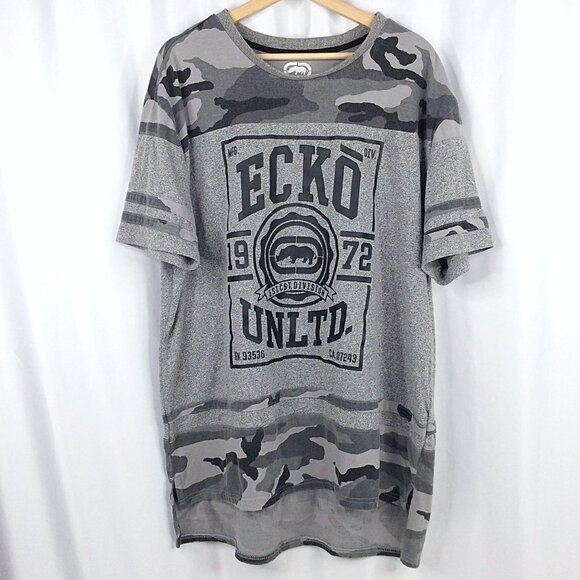 Ecko Unlimited T-Shirt Mens Size 2XL Gray Camo Rhino Logo Short Sleeve - Picture 1 of 7